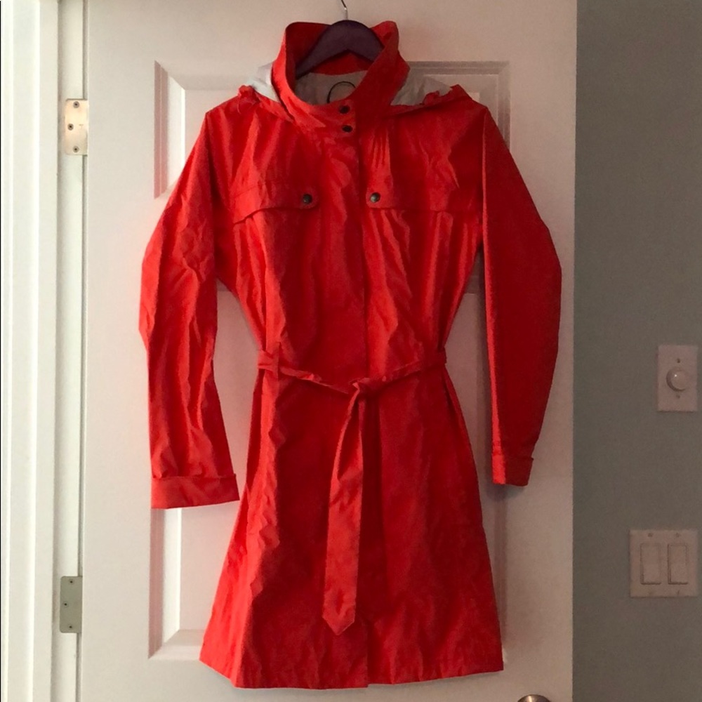 The North face bright coral trench rain coat sz M